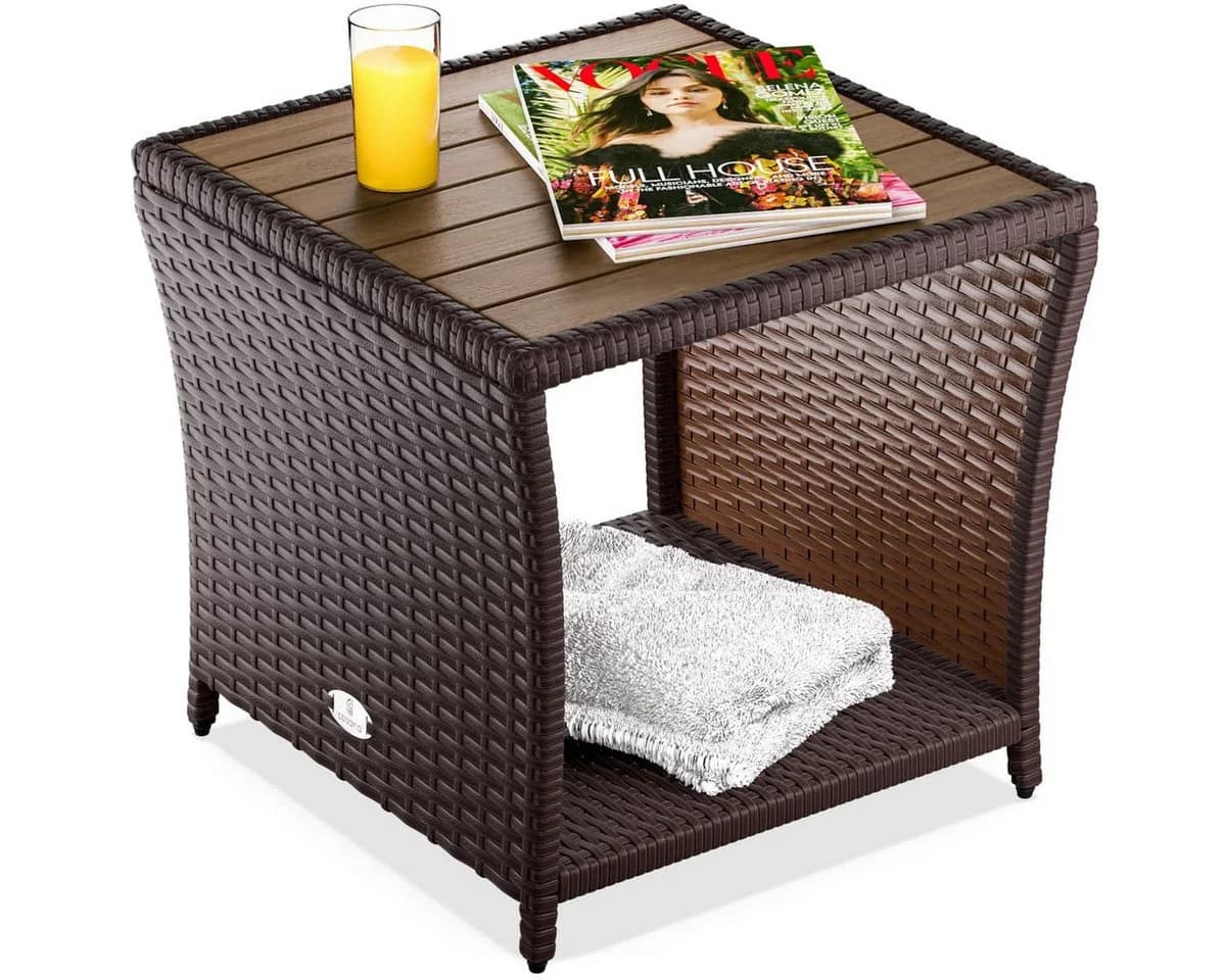 Casaria Beistelltisch Polyrattan Akazienholz 45x45x40cm Wetterfest - Bild 2