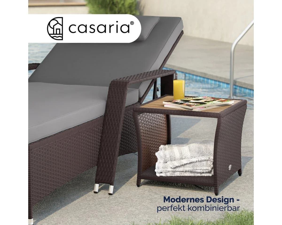 Casaria Beistelltisch Polyrattan Akazienholz 45x45x40cm Wetterfest - Bild 3
