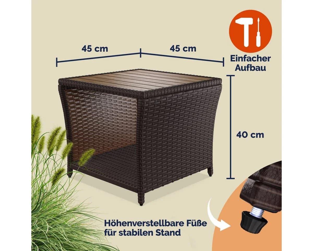 Casaria Beistelltisch Polyrattan Akazienholz 45x45x40cm Wetterfest - Bild 4