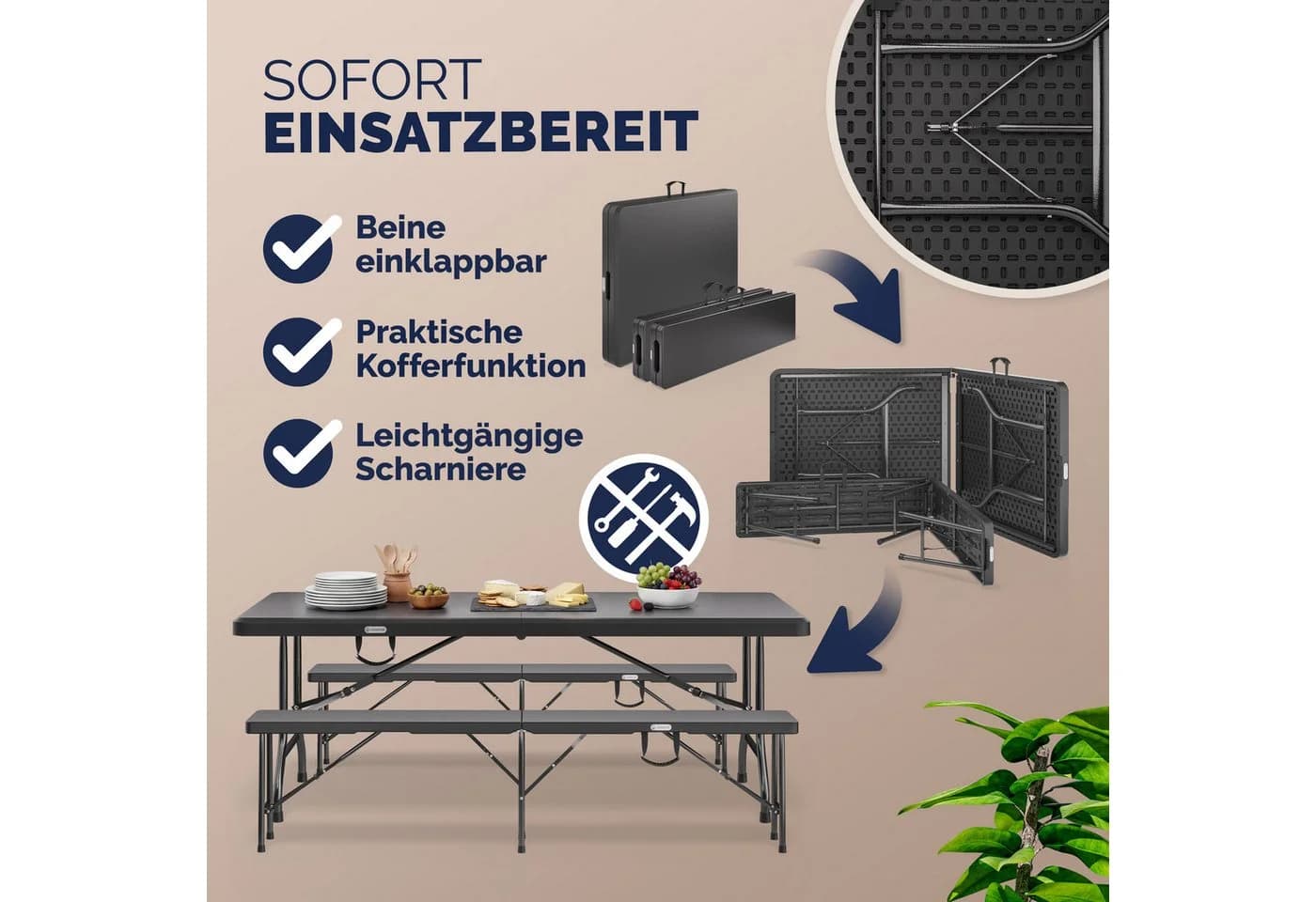 Casaria Bierzeltgarnitur Klappbar Kunststoff 180cm Biertischgarnitur Festzeltgarnitur Camping - Bild 4