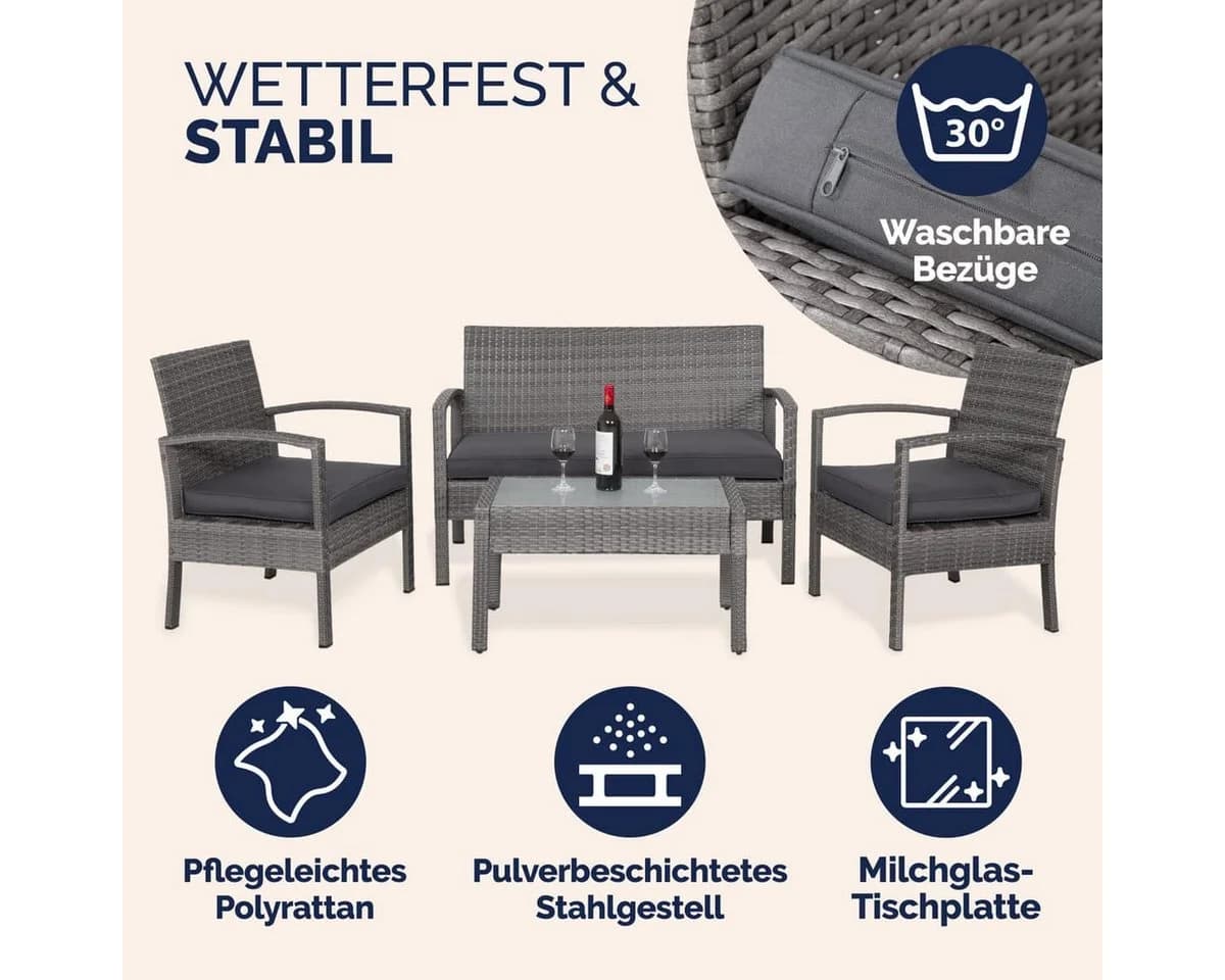 Casaria Balkonset 4 Personen Wetterfest Polyrattan