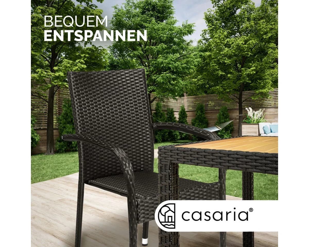Casaria Gartenstuhl Stapelbar Wetterfest Polyrattan Schwarz Outdoor - Bild 3