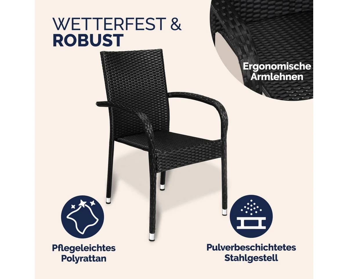 Casaria Gartenstuhl Stapelbar Wetterfest Polyrattan Schwarz Outdoor - Bild 5