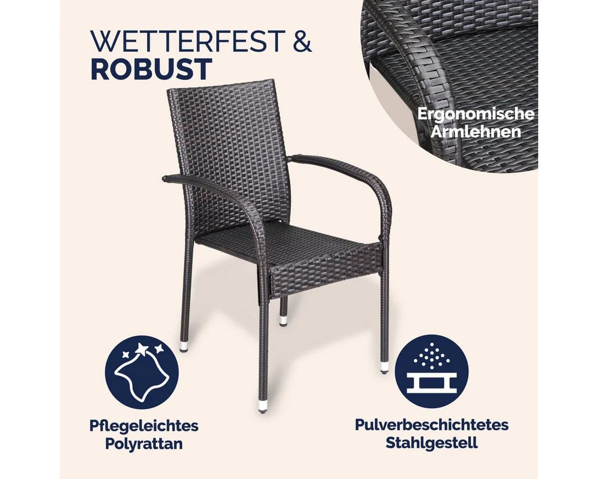 Casaria Gartenstuhl Stapelbar Wetterfest Polyrattan Braun - Bild 5