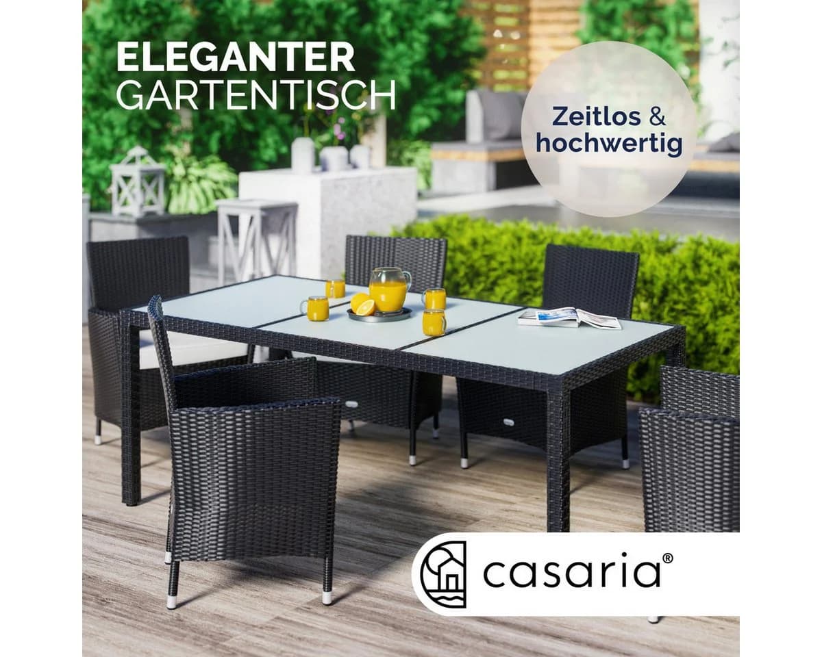 Casaria Gartentisch Schwarz Polyrattan Sicherheitsglas - Bild 3