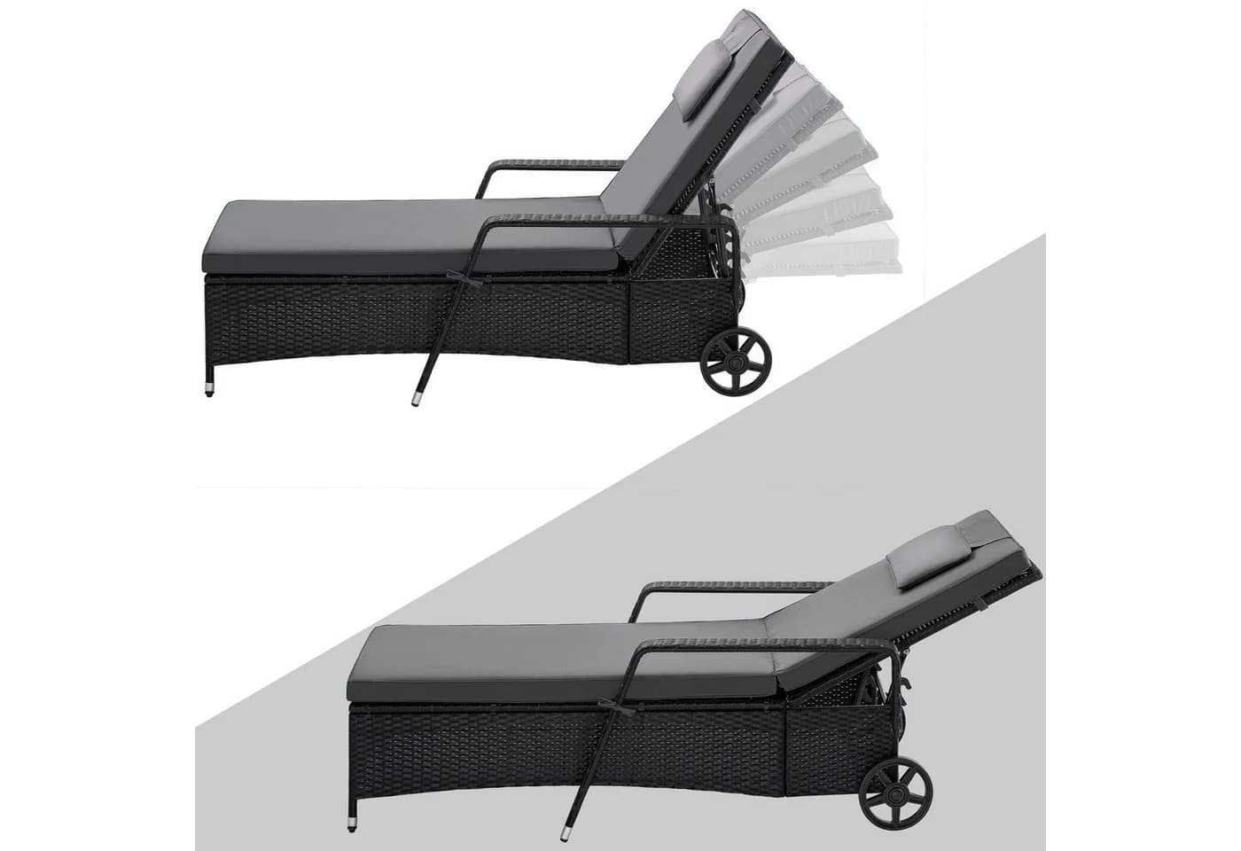 Casaria Gartenliege 2er Set Polyrattan mit Rollen Anthrazit