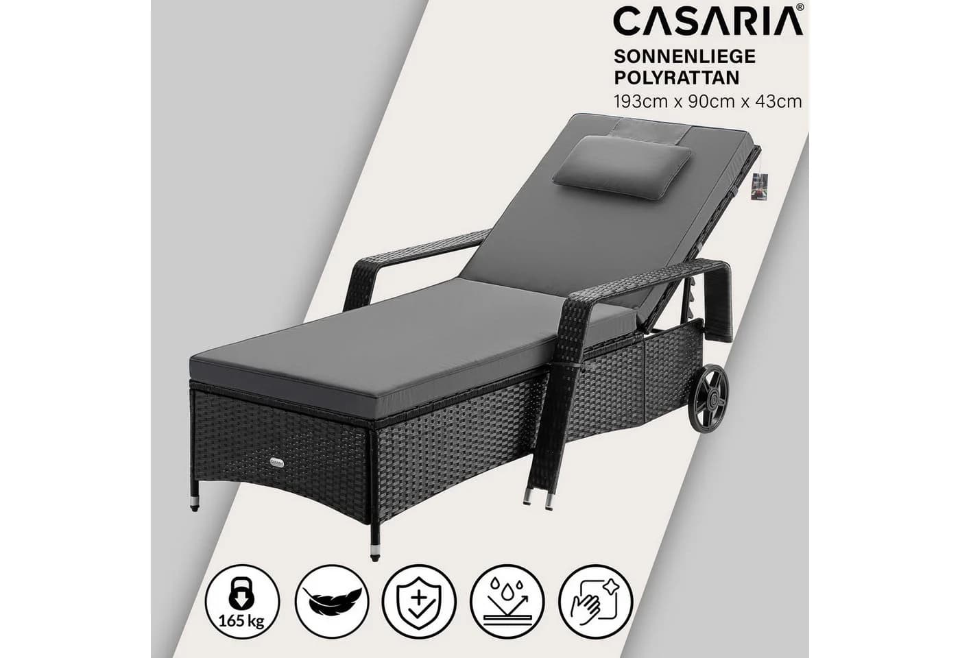 Casaria Gartenliege 2er Set Polyrattan mit Rollen Anthrazit - Bild 5