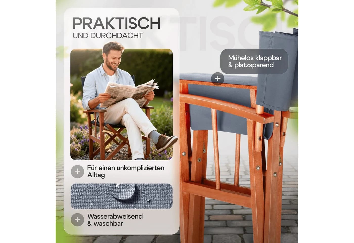Casaria Regiestuhl Klappbar FSC® Eukalyptusholz Grau - Bild 4