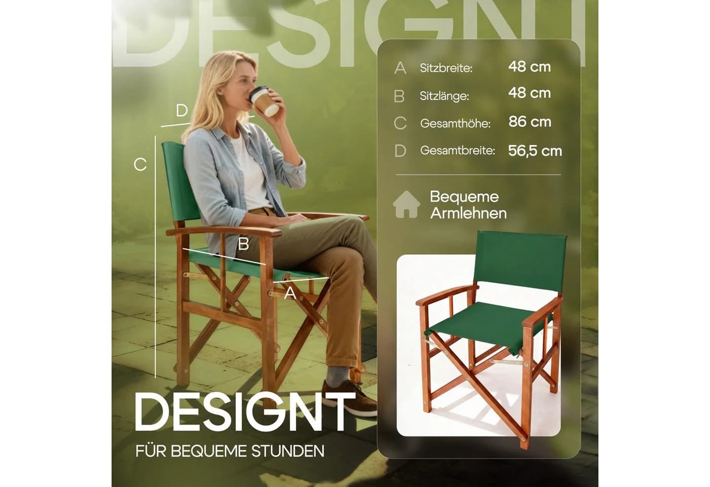 Casaria Regiestuhl Klappbar FSC®-zertifiziertes Eukalyptusholz Grün - Bild 5