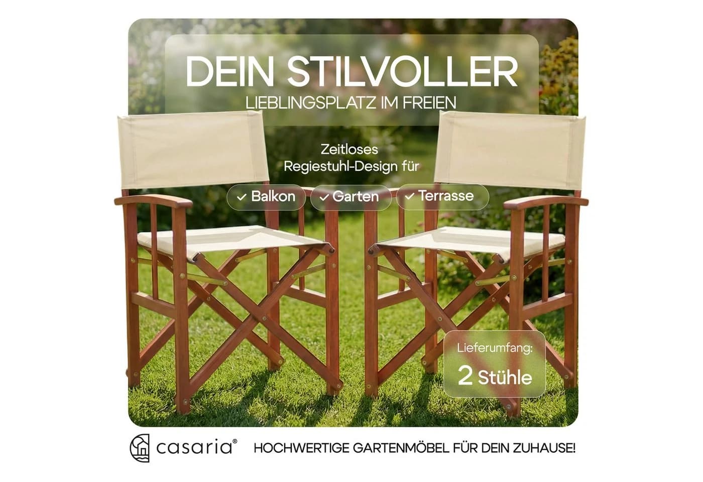 Casaria Regiestuhl Klappbar FSC®-zertifiziert Eukalyptusholz Beige