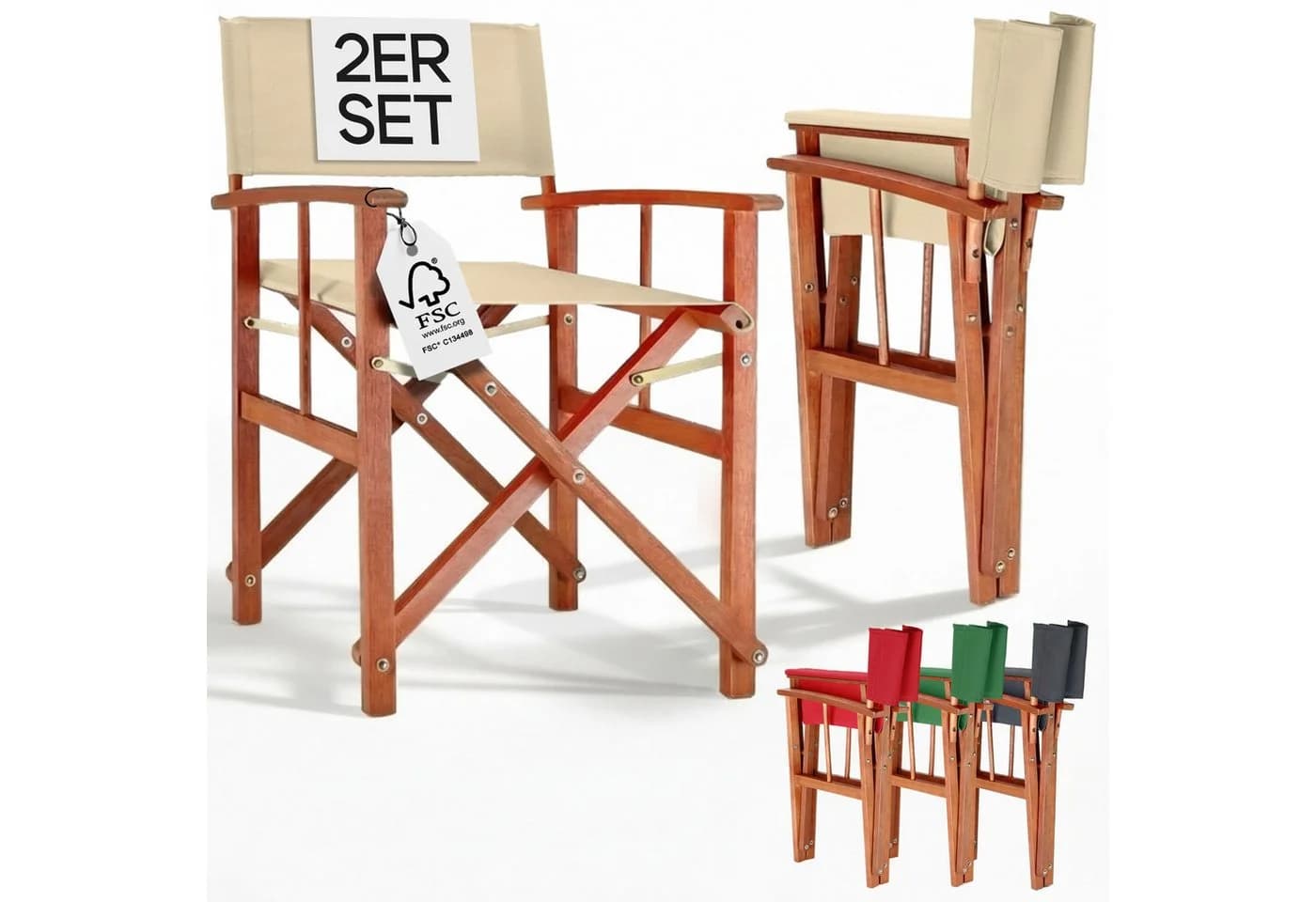 Casaria Regiestuhl Klappbar FSC®-zertifiziert Eukalyptusholz Beige - Bild 2