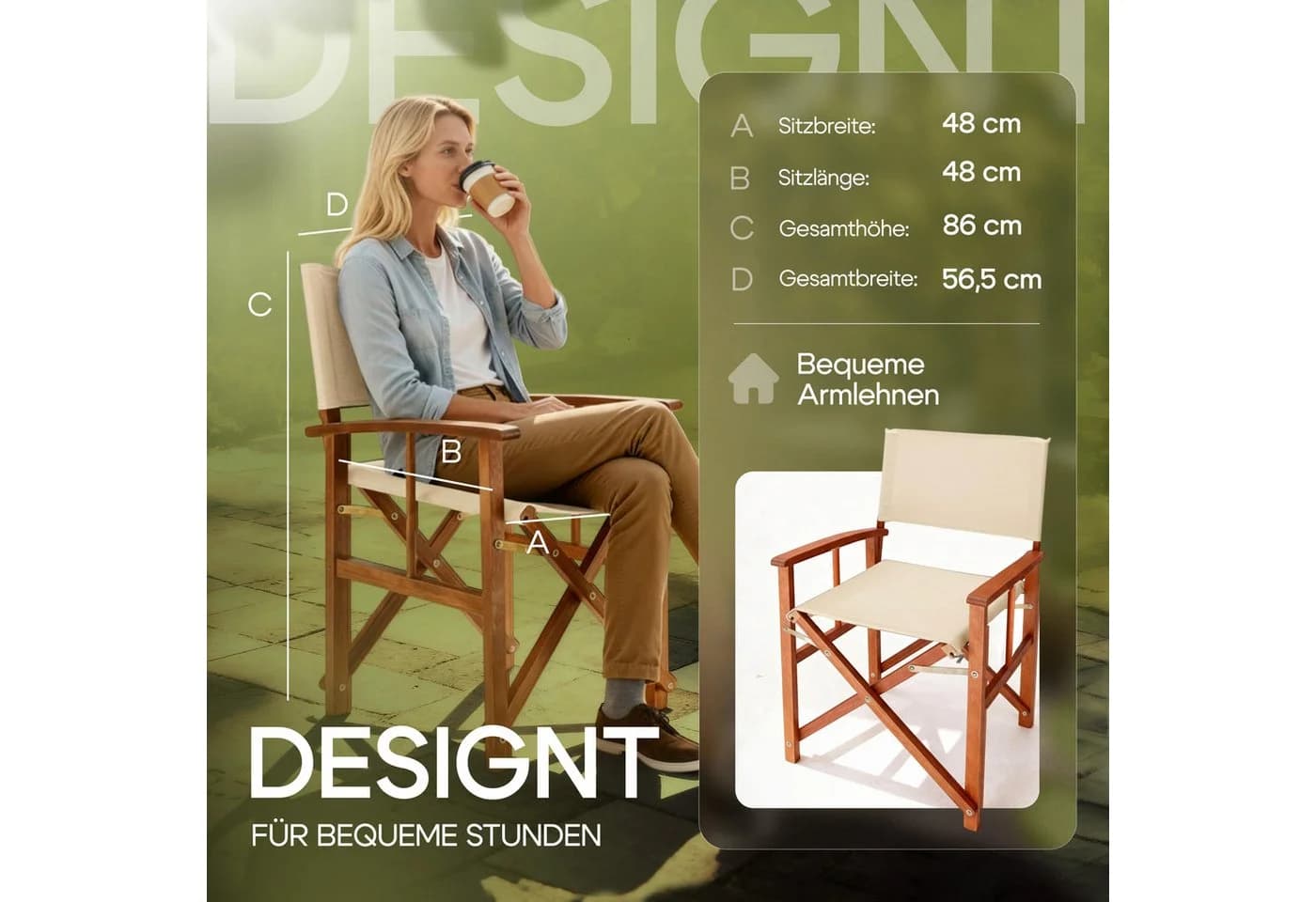 Casaria Regiestuhl Klappbar FSC®-zertifiziert Eukalyptusholz Beige - Bild 5