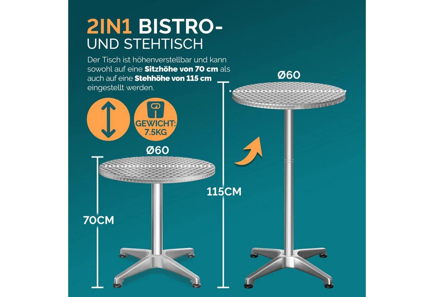 Casaria Stehtisch Bistrotisch Aluminium Edelstahl Höhenverstellbar - Bild 3