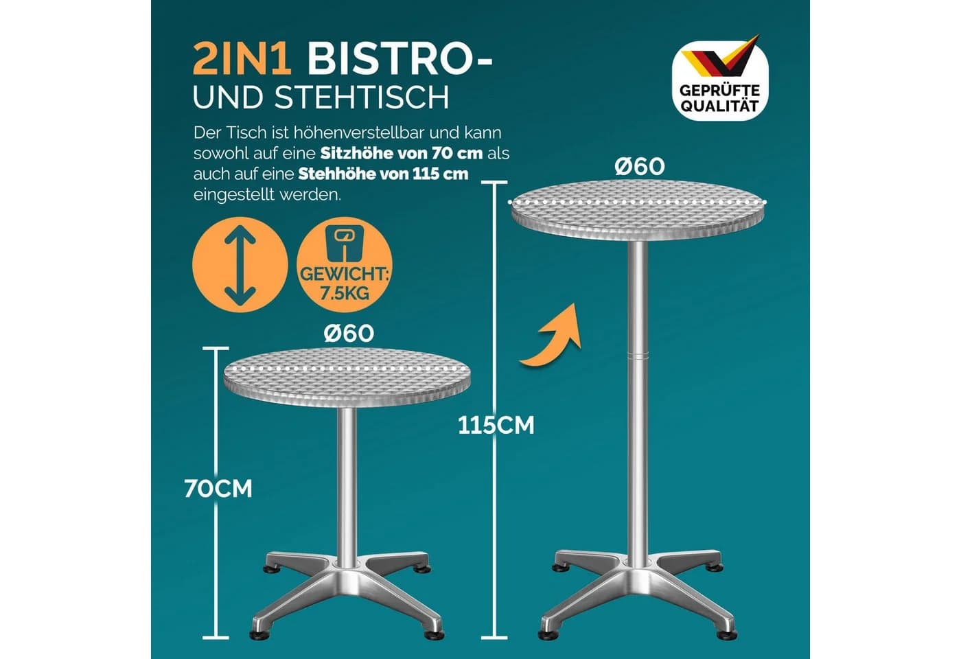 Casaria Stehtisch Klappbar Höhenverstellbar Aluminium Rund - Bild 3