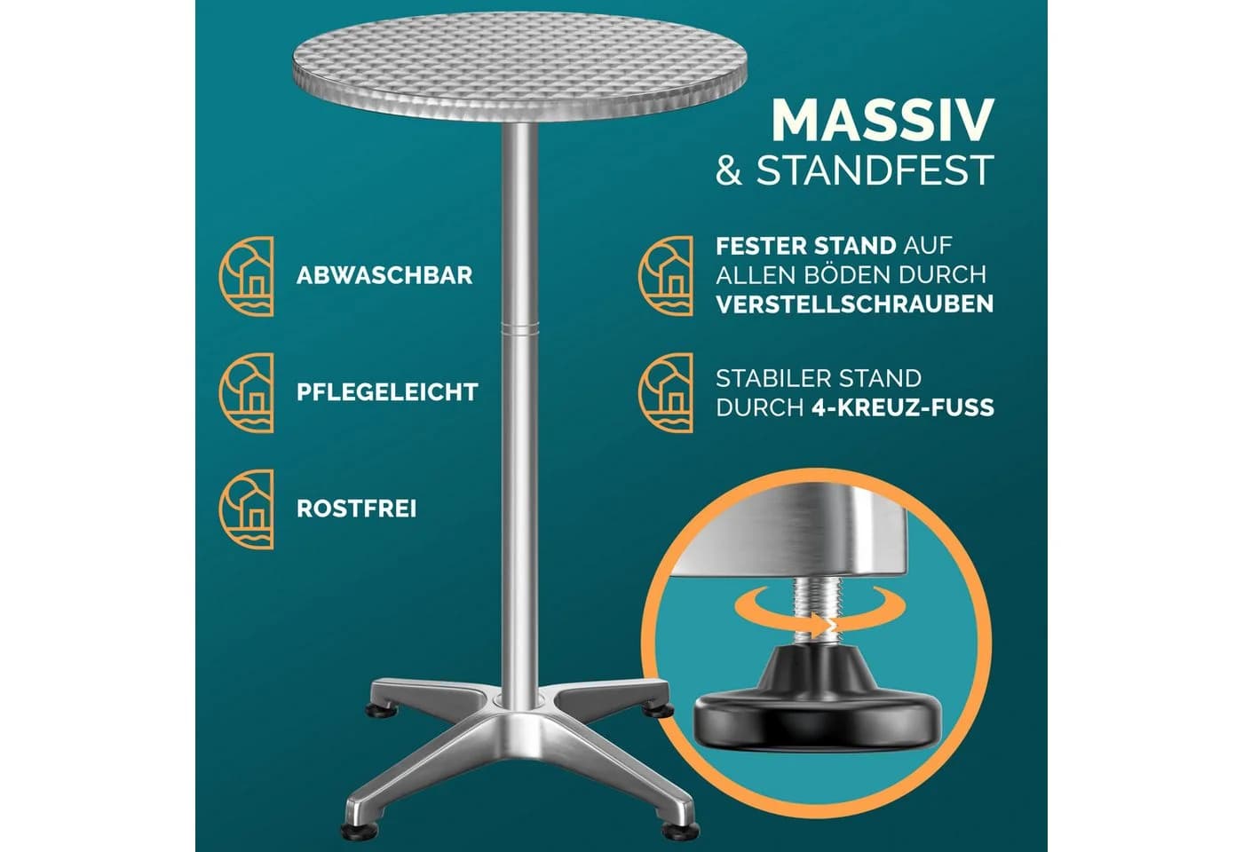 Casaria Stehtisch Klappbar Höhenverstellbar Aluminium Rund - Bild 4