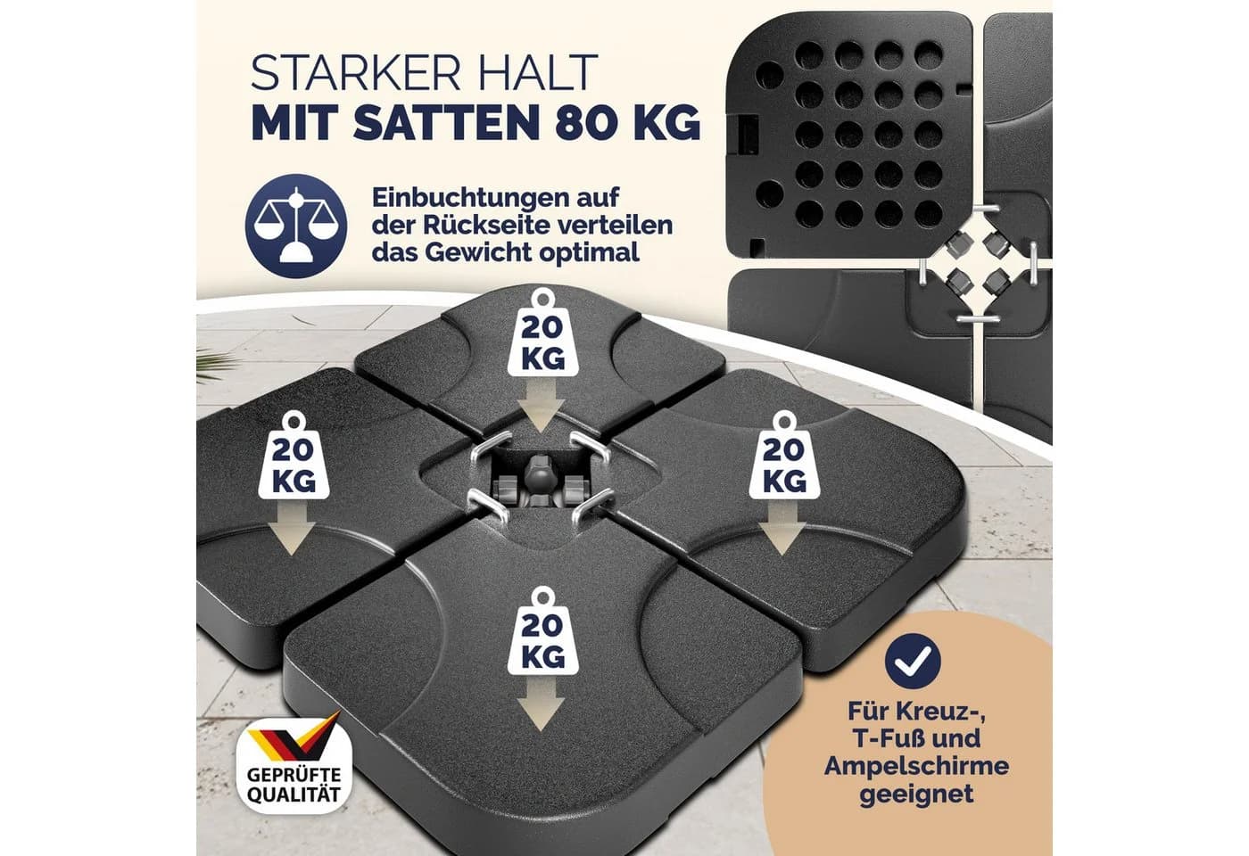 Casaria Sonnenschirmständer 4er-Set HDPE mit Wasser- oder Sandbefüllung