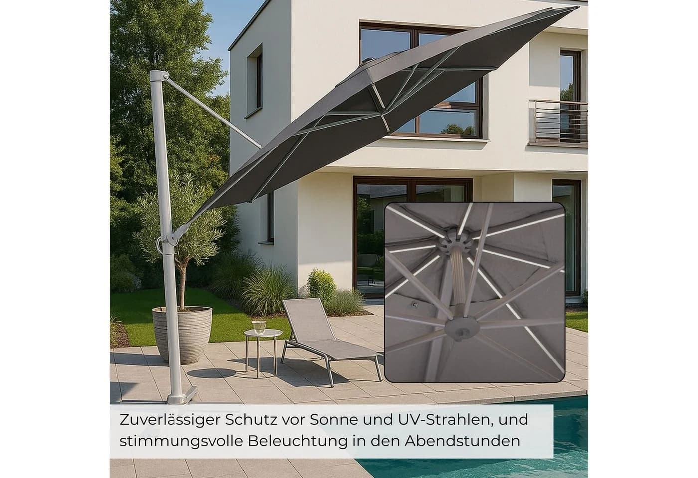 Kettler Easy Swing LED Ampelschirm 350 cm Anthrazit Aluminium - Bild 5
