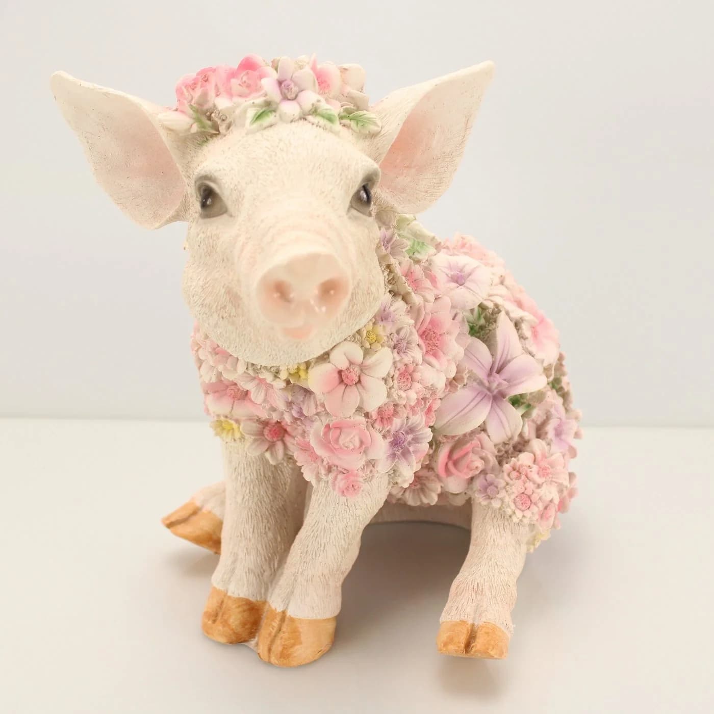 Online-Fuchs Gartenfigur Schwein weiß Blumenkleid