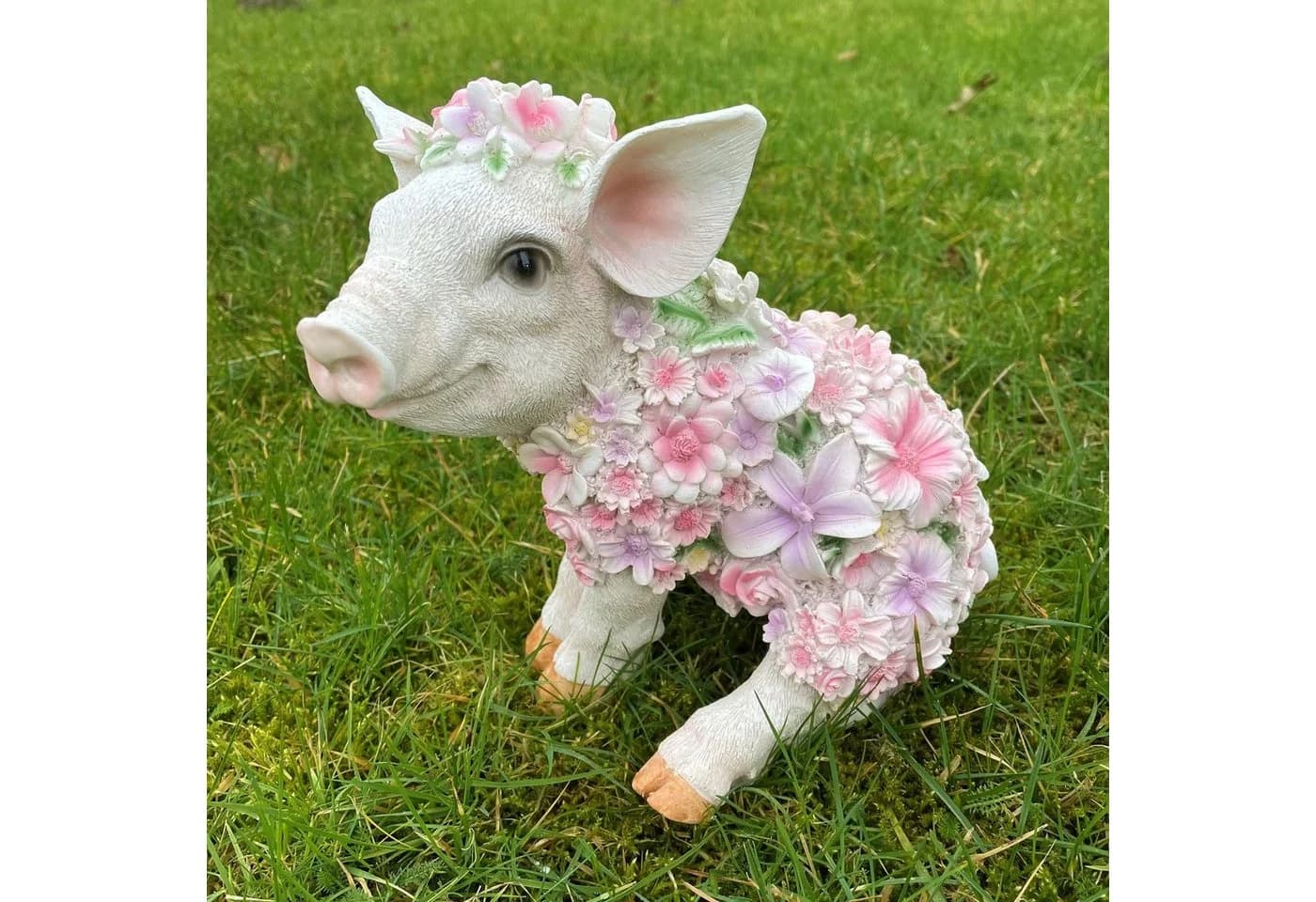 Online-Fuchs Gartenfigur Schwein weiß Blumenkleid - Bild 2