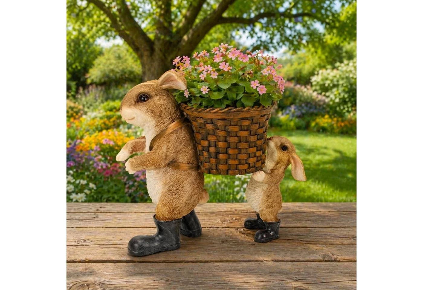 Online-Fuchs Gartenfigur 2 Hasen mit Blumentopf 24 cm - Bild 2