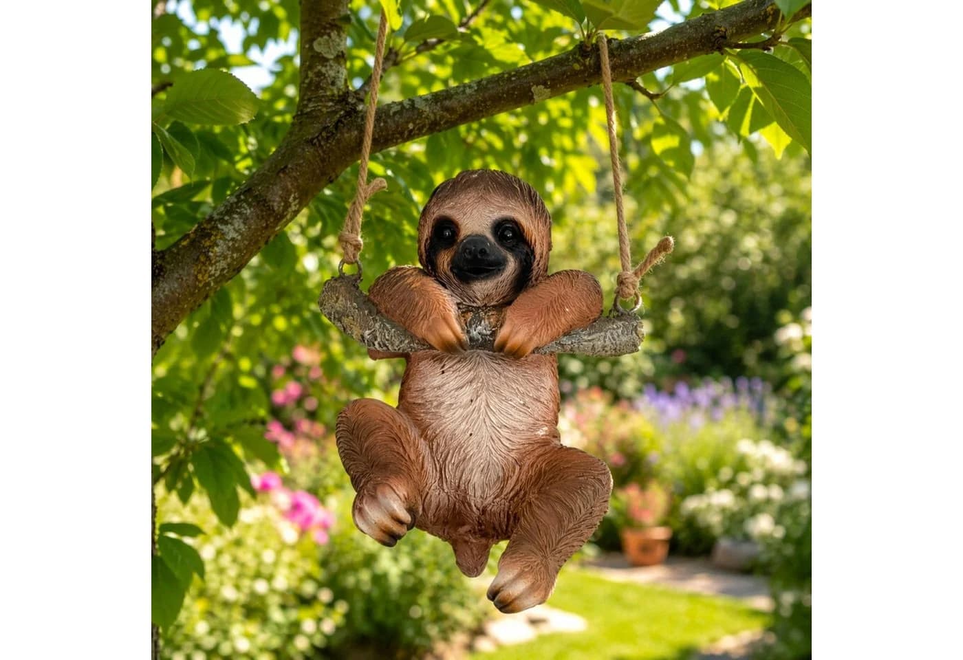 Online-Fuchs Gartenfigur Faultier Braun Hängend mit Seil - Bild 2
