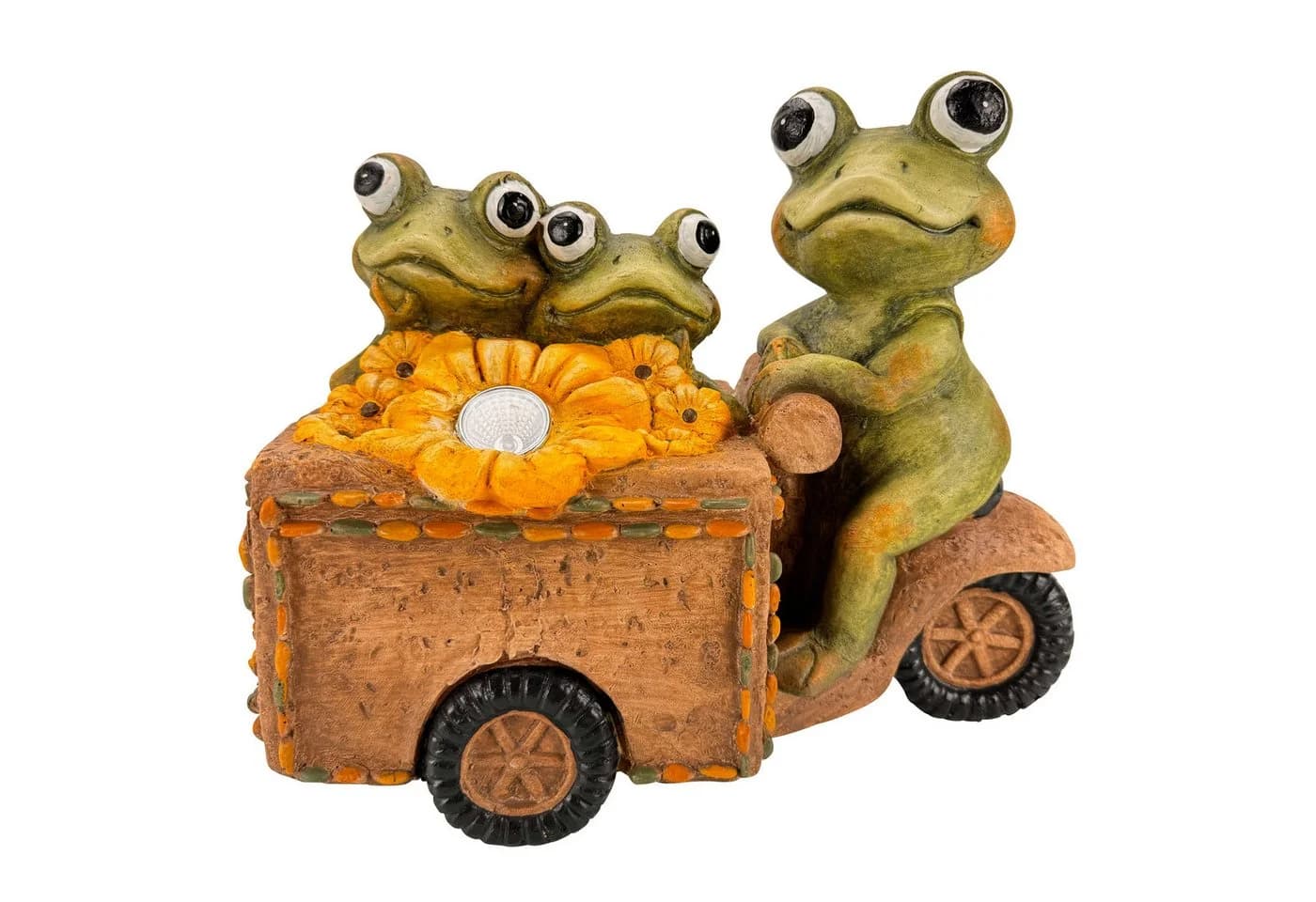 Online-Fuchs Gartenfigur Froschbande auf Lastenrad mit LED-Solarbeleuchtung - Bild 2