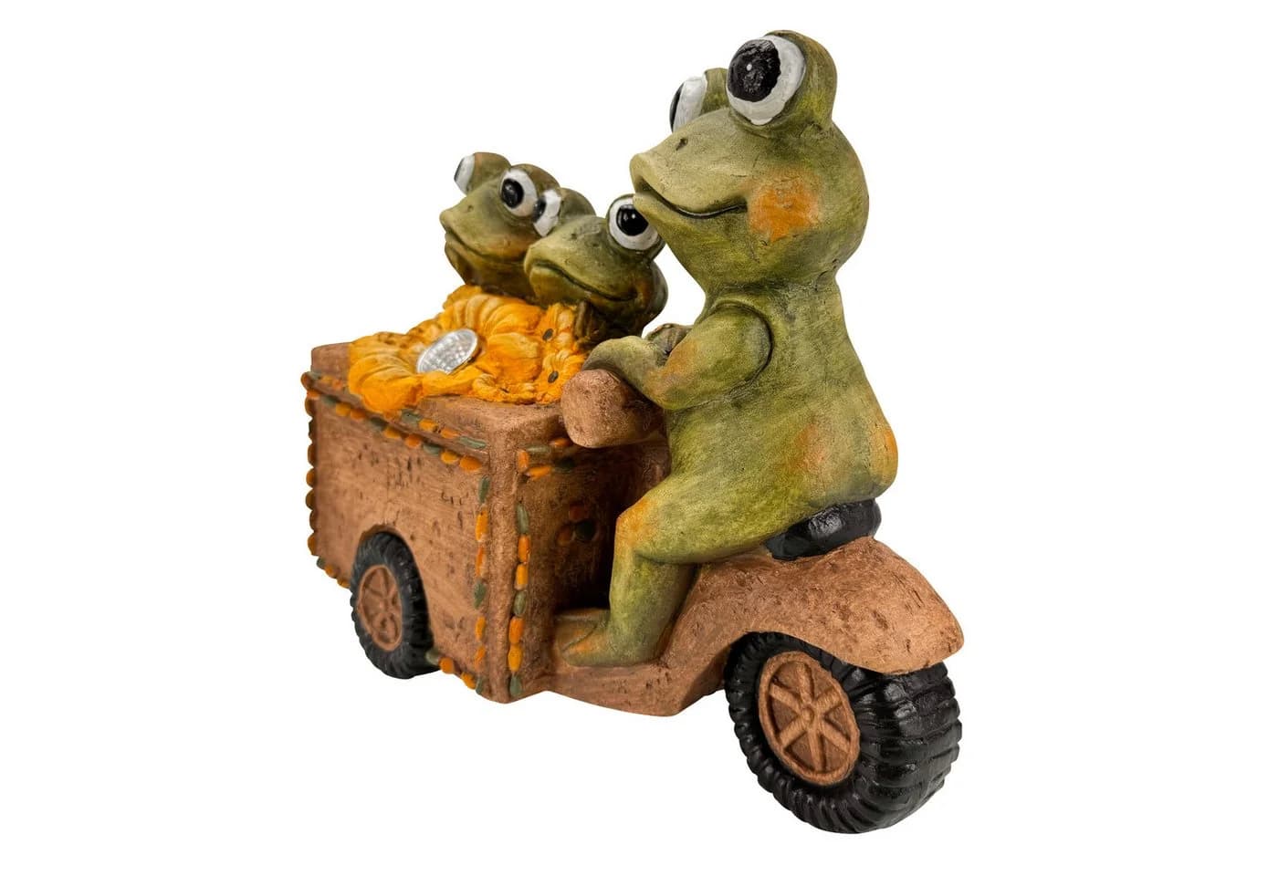 Online-Fuchs Gartenfigur Froschbande auf Lastenrad mit LED-Solarbeleuchtung - Bild 3