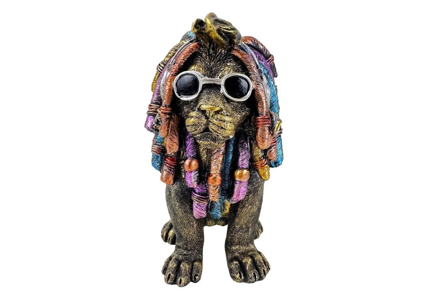 Online-Fuchs Dekofigur cooler Löwe mit bunten Dreadlocks