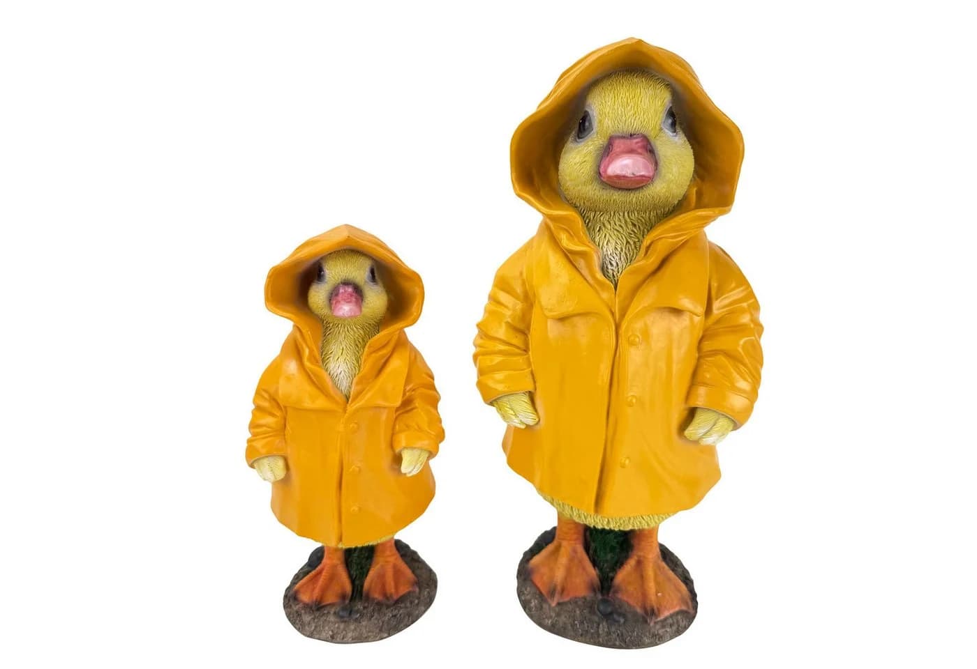 Online-Fuchs Gartenfigur Ente Regenmantel Gelb Kunstharz