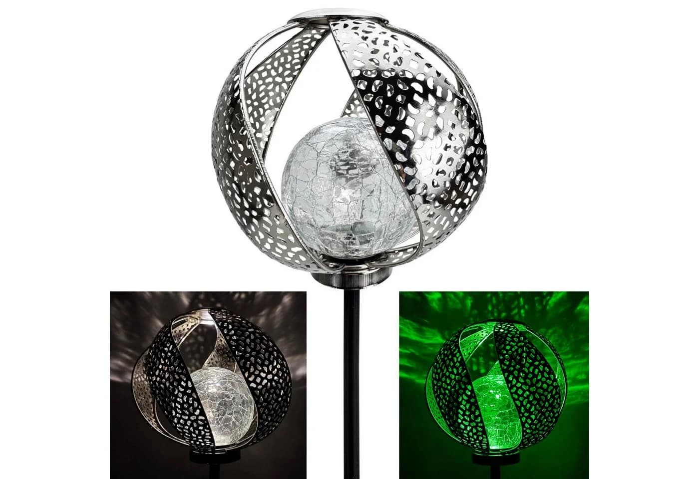 Online-Fuchs Gartenstecker Metall Bruchglasoptik LED Solar Silber/Gold - Bild 2