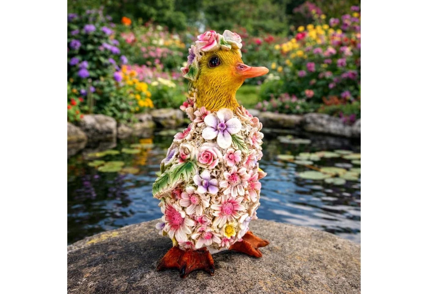Online-Fuchs Gartenfigur süßes Entenküken im Blumenkleid 18 cm - Bild 2