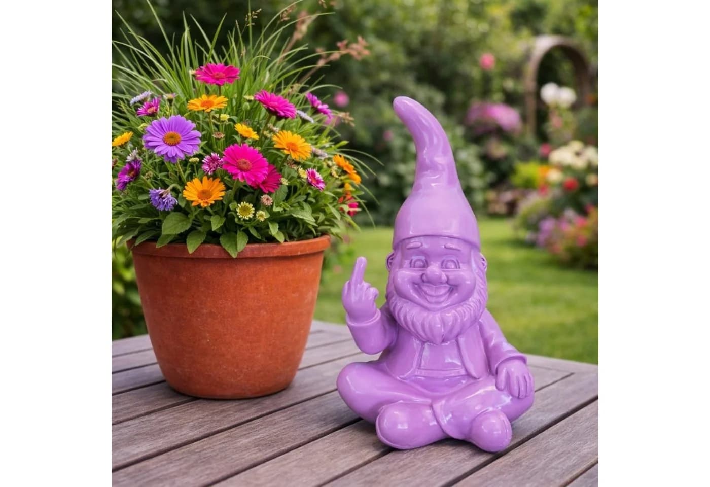 Online-Fuchs Gartenfigur Gartenzwerg Rosa mit Mittelfinger - Bild 2