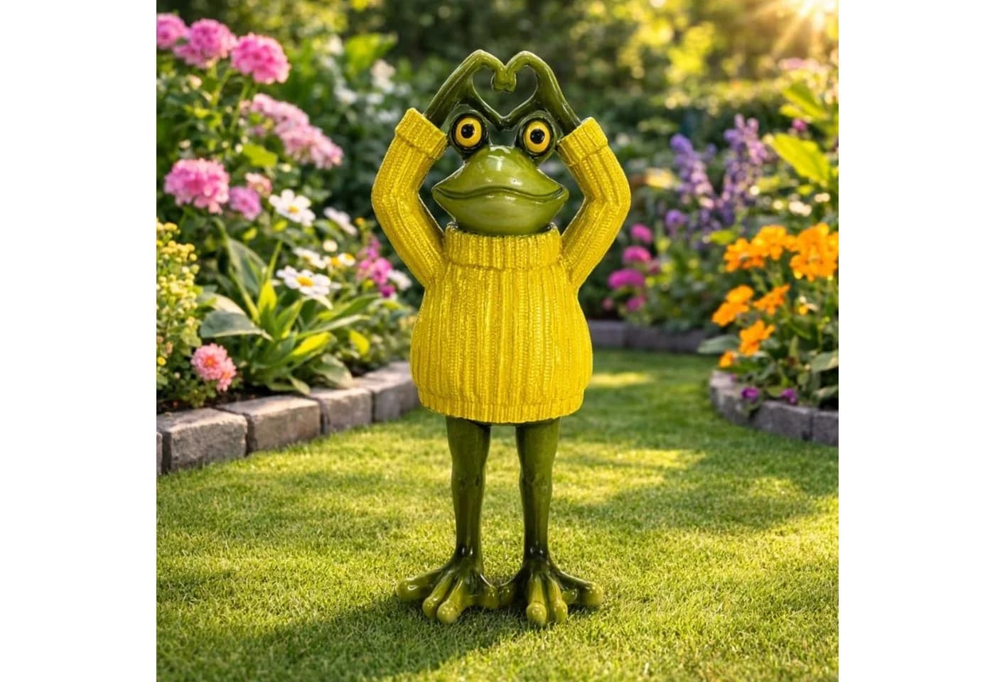 Online-Fuchs Gartenfigur Frosch mit Pullover Gelb Wetterfest - Bild 2
