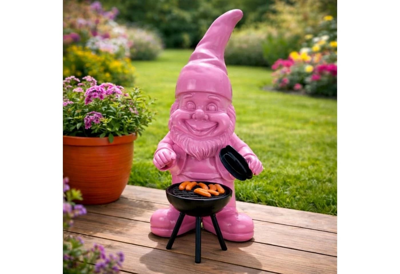 Online-Fuchs Gartenzwerg mit Grill Rosa Modern - Bild 2