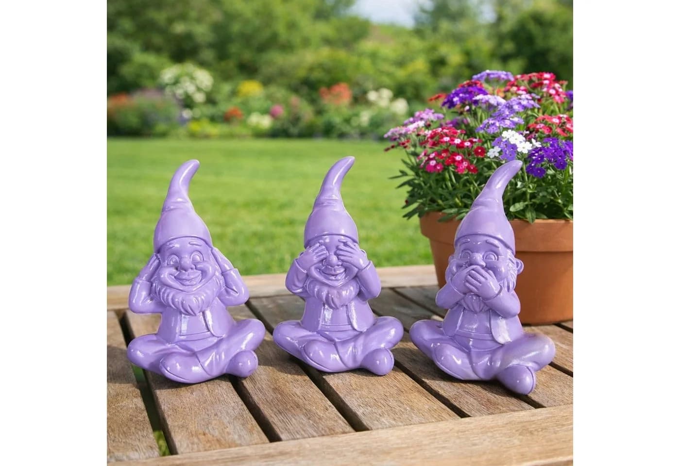 Online-Fuchs 3er Set Gartenzwerge Deko Figuren 16 cm Violett - Bild 2