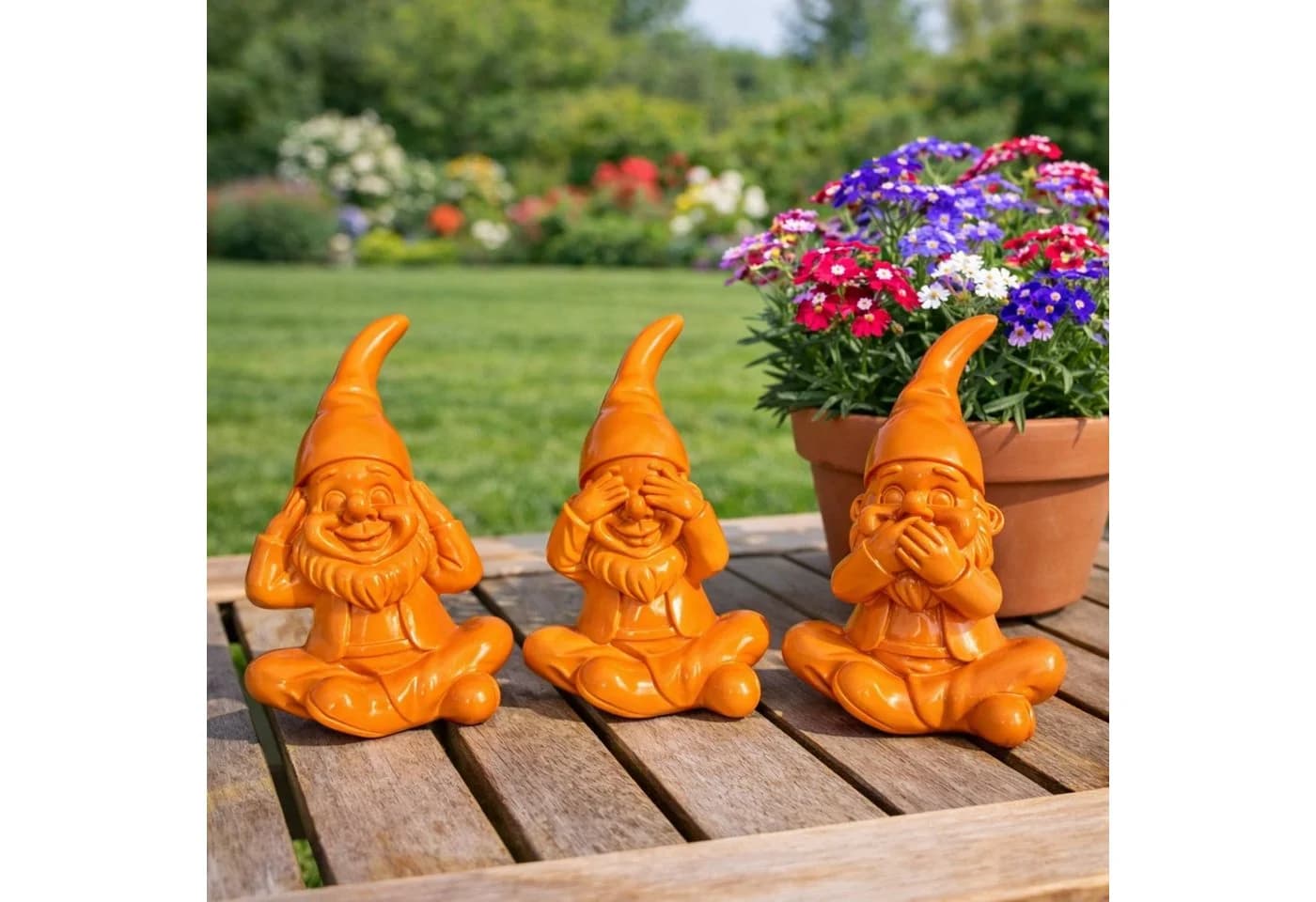 Online-Fuchs 3er Set Gartenzwerge Orange Kunstharz - Bild 2