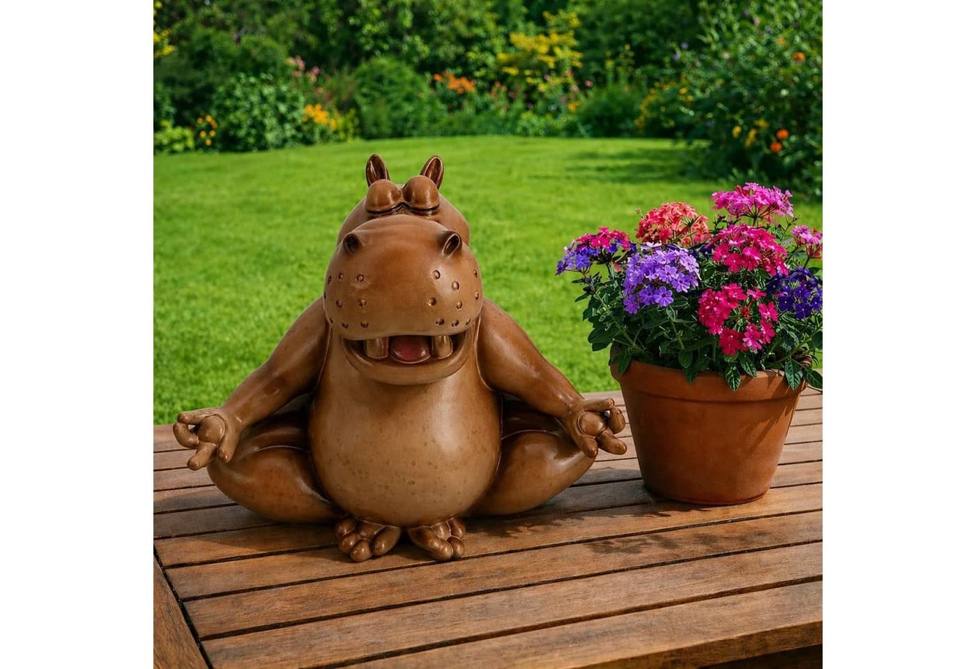 Online-Fuchs Gartenfigur Nilpferd Yoga Kunstharz - Bild 2