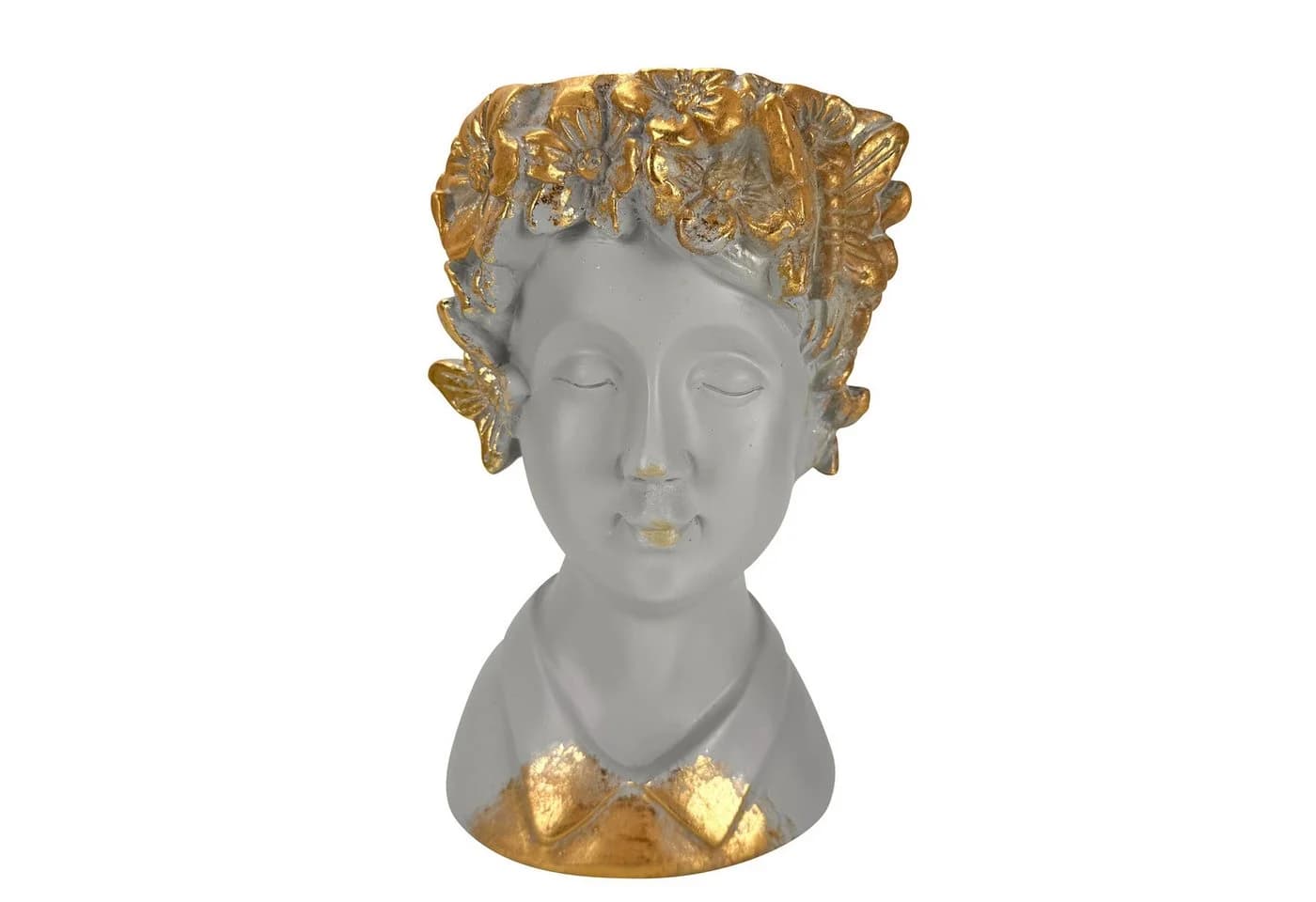 Online-Fuchs Blumentopf Frauenkopf Gold 29 cm mit Bewässerungsloch