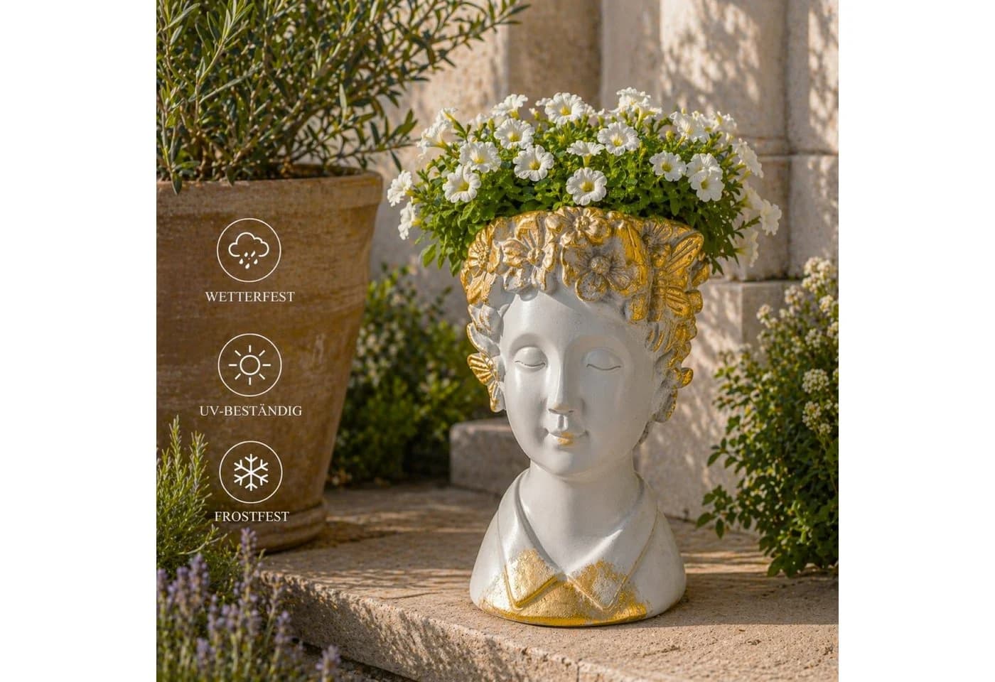 Online-Fuchs Blumentopf Frauenkopf Gold 29 cm mit Bewässerungsloch - Bild 2