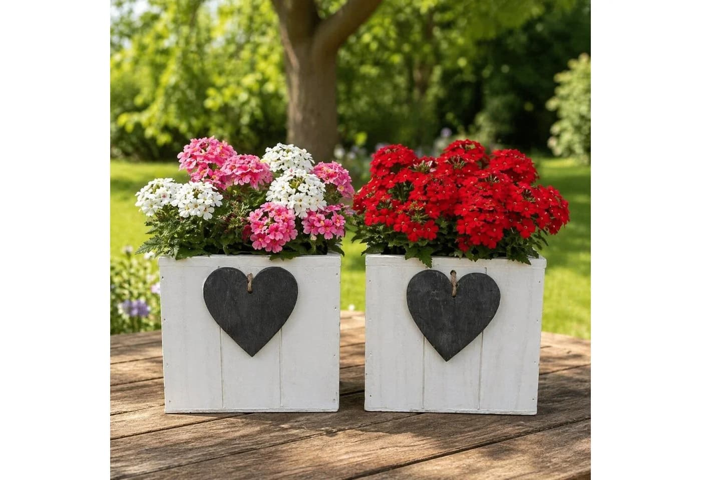 Online-Fuchs 2er Set Blumentopf aus Holz mit Herz 15x15cm - Bild 2