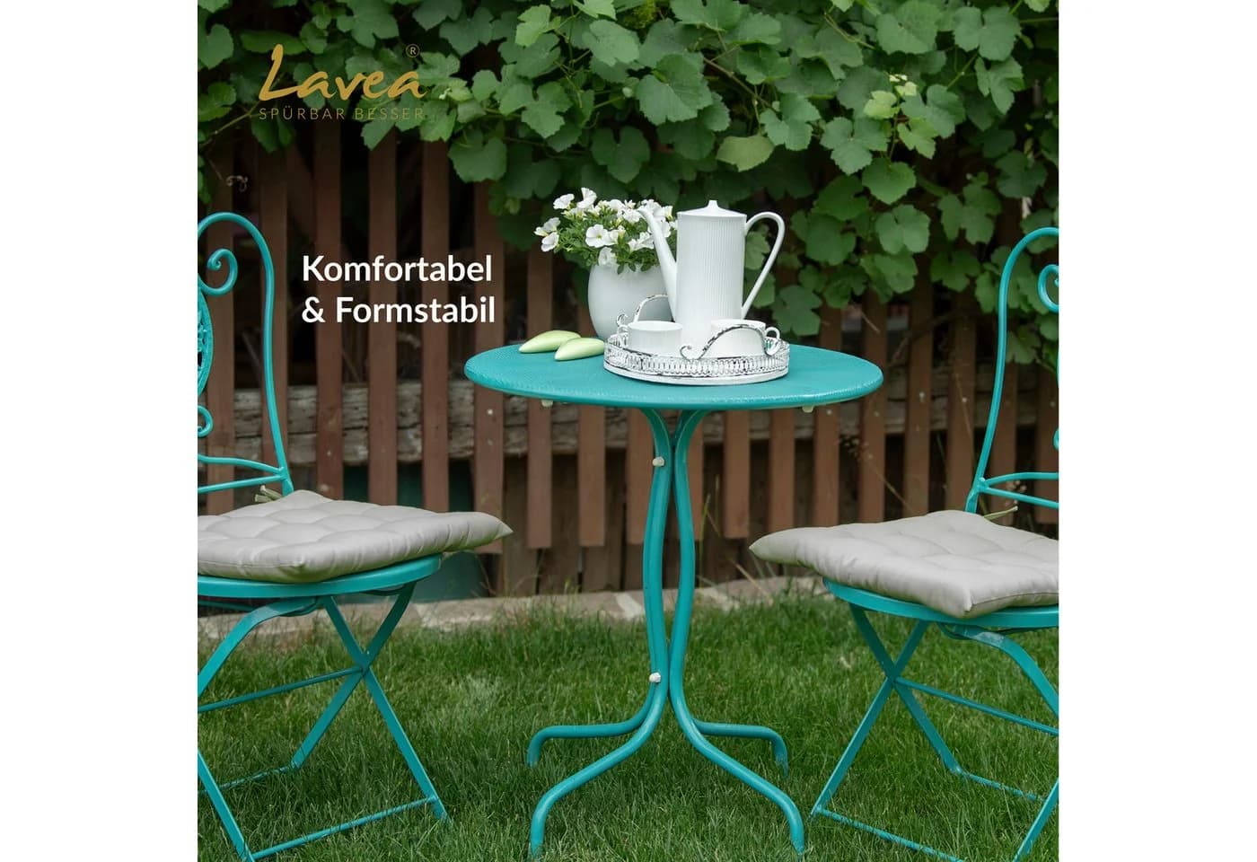 Lavea Stuhlkissen MONACO 40x40x3 cm Set 4er & 8er mit Stoffbändern Indoor & Outdoor