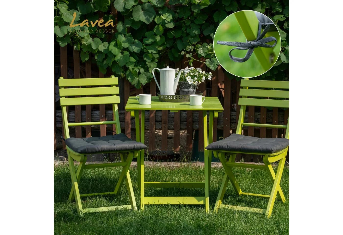 Lavea Stuhlkissen MONACO 40x40x3 cm Set 4er & 8er mit Stoffbändern Indoor & Outdoor - Bild 5