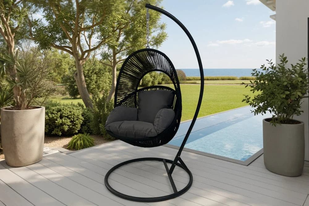 riess-ambiente Hängesessel AIR ROPE Anthrazit/ Schwarz mit Kissen - Bild 2