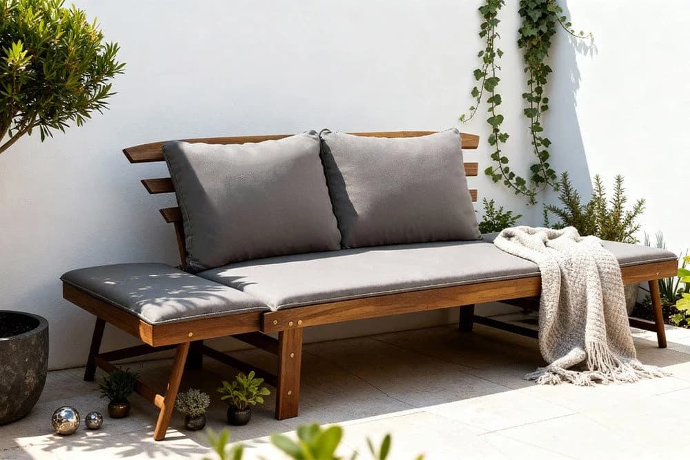 riess-ambiente Gartenbank MODULAR 200cm natur FSC-zertifiziertes Holz klappbar mit Kissen - Bild 3