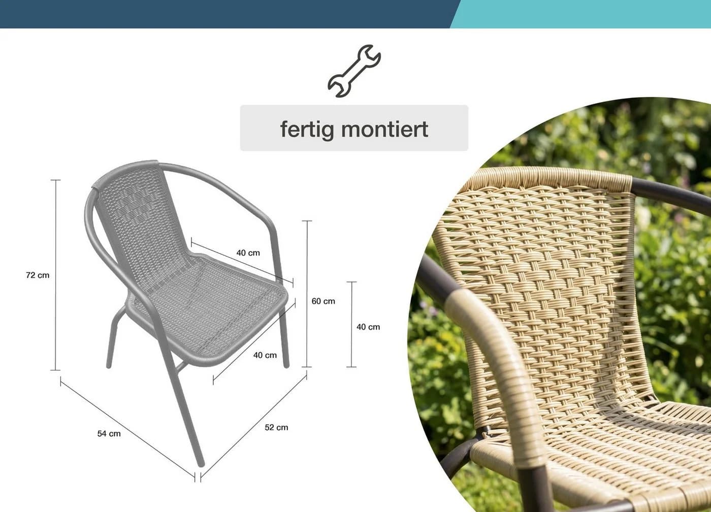 LC Garden Stapelstuhl Garvista Schwarz Gartenstuhl mit Armlehnen - Bild 4