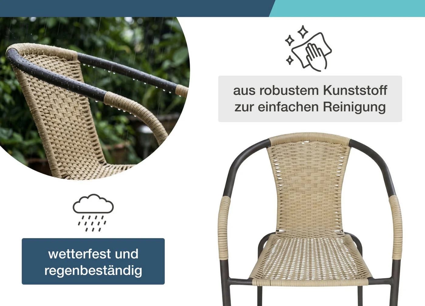LC Garden Stapelstuhl Garvista Schwarz Gartenstuhl mit Armlehnen - Bild 5