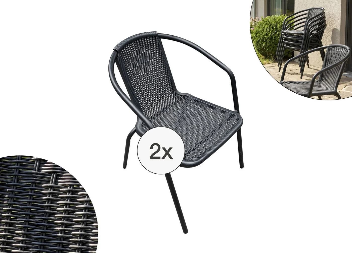 LC Garden Stapelstuhl Garvista Schwarz Gartenstuhl mit Rattan-Optik - Bild 2