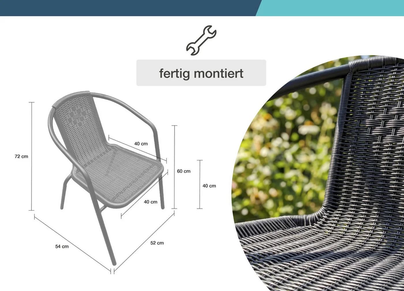 LC Garden Stapelstuhl Garvista Schwarz Gartenstuhl mit Rattan-Optik - Bild 4