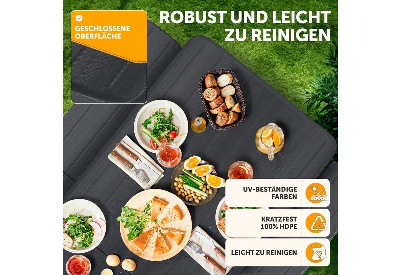 Blumtal Bierzeltgarnitur 3er Set - 2X Bierbank + 1x Biertisch, tragstarke Biertischgarnitur klappbar für 8 Personen mit Tragegriff - Bild 5