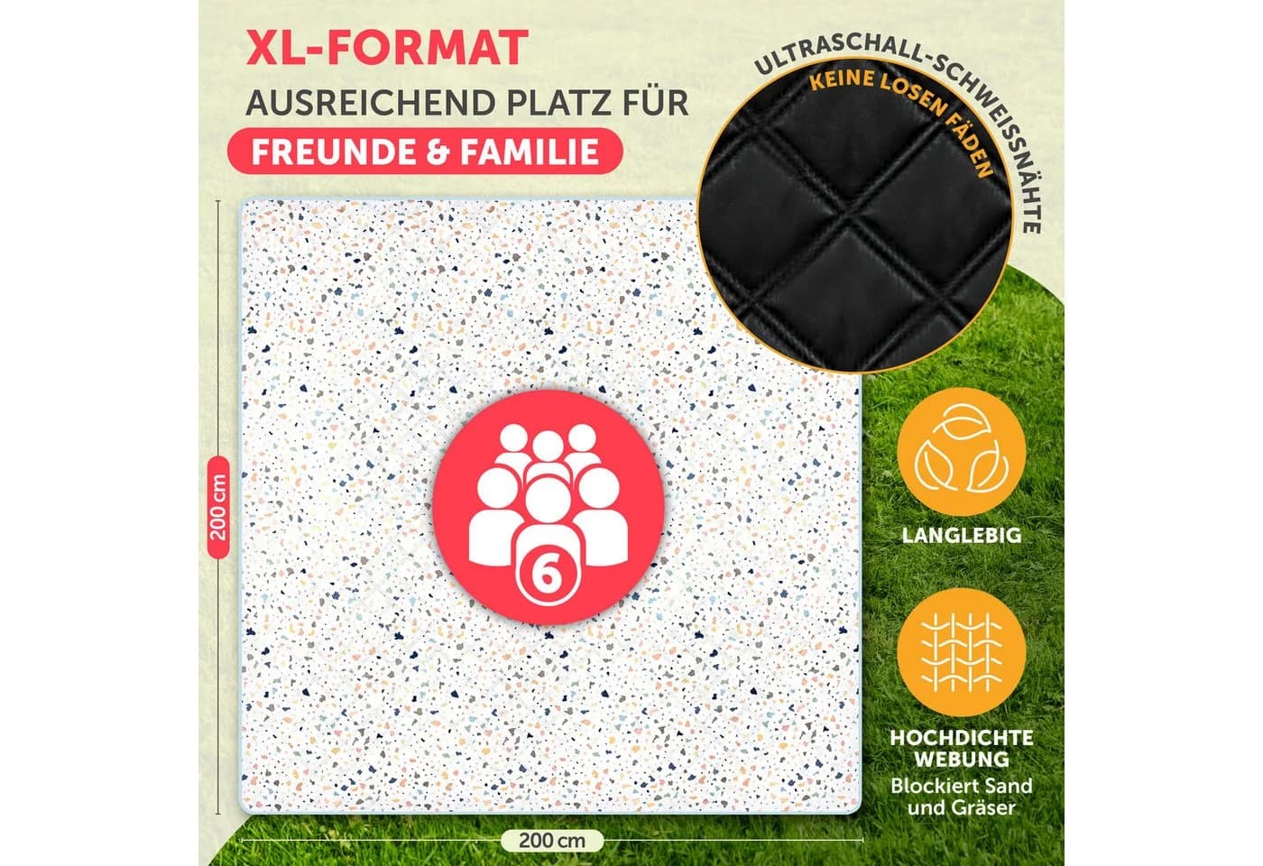 Blumtal Picknickdecke Premium Boho Terrazzo Design Wasserabweisend - Bild 3